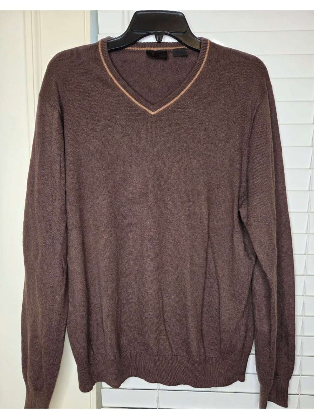 Joseph Abboud Mens Brown V-Neck Sweater M Cashmere Cotton Blend academia preppy